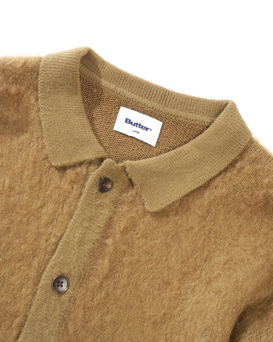 Butter Goods Mohair Button Up Knitted Shirt in Tan - Goodnews Skateshop