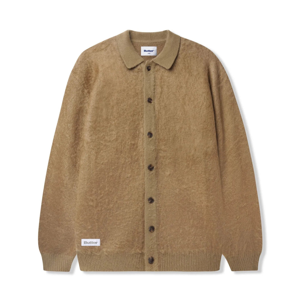 Butter Goods Mohair Button Up Knitted Shirt in Tan - Goodnews Skateshop