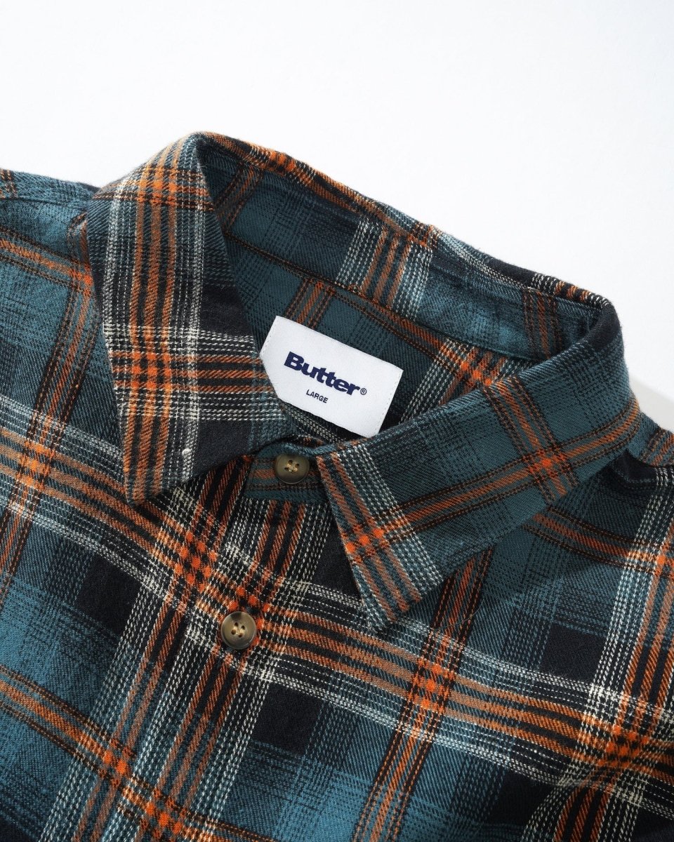 Butter Goods Swirl Plaid Shirt in Blue/Orange - Goodnews Skateshop