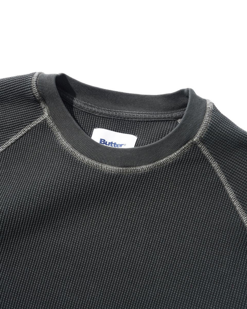 Butter Goods Waffle Longsleeve Top in Washed Black - Goodnews Skateshop