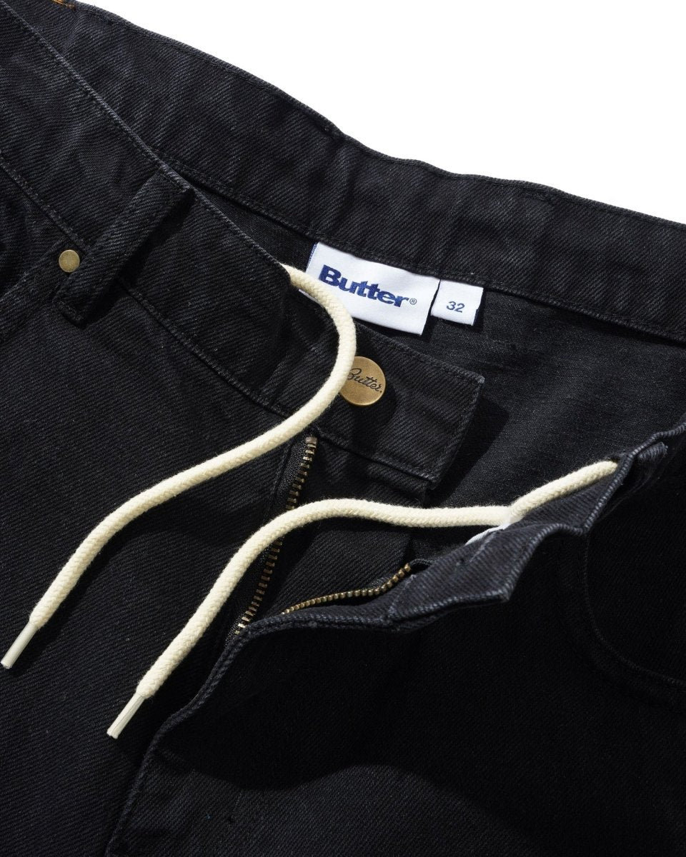 Butter Goods Wide Cut Denim Jeans in Dark Washed Black - Goodnews Skateshop