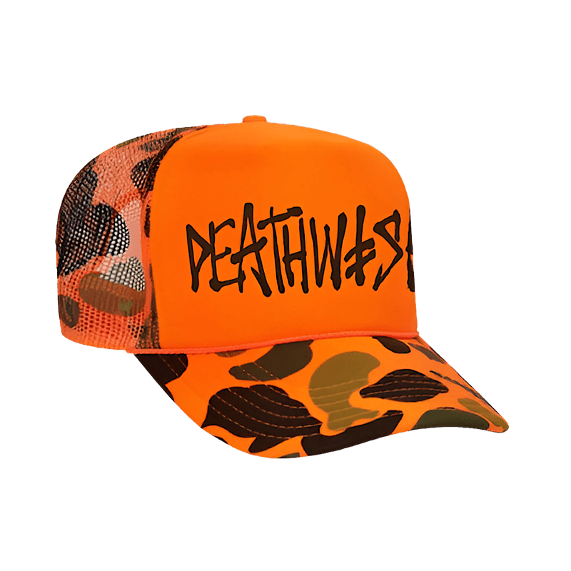 Deathwish OG Deathspray Trucker Hat in Orange/Camo - Goodnews Skateshop