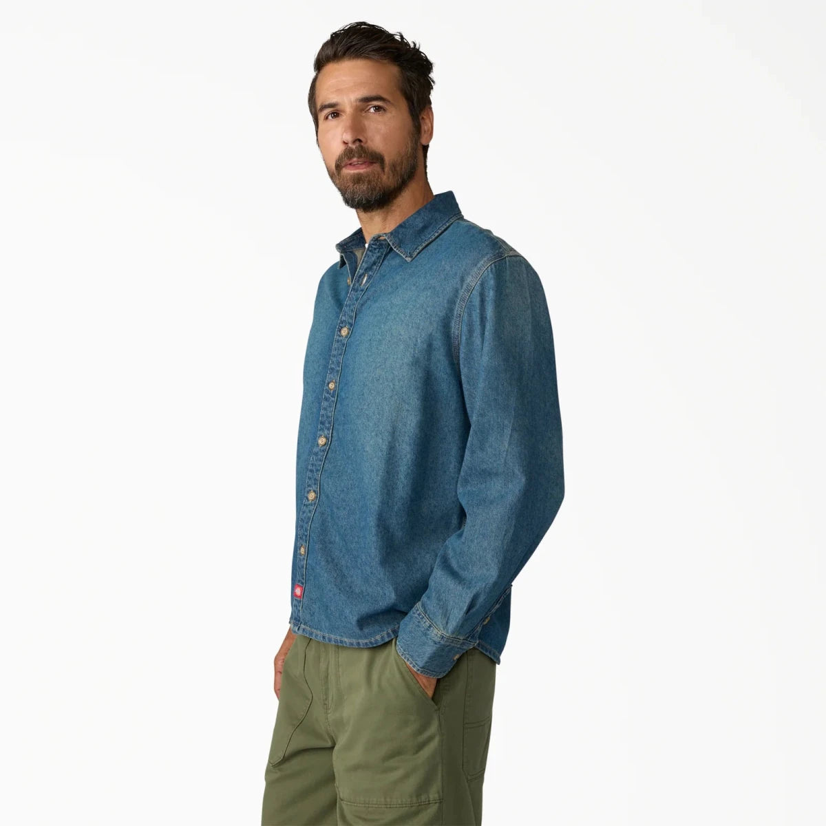 Dickies Lightweight Denim Longsleeve Shirt in Khaki Tinted Blue - Goodnews Skateshop