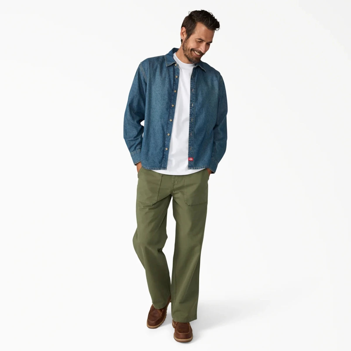 Dickies Lightweight Denim Longsleeve Shirt in Khaki Tinted Blue - Goodnews Skateshop