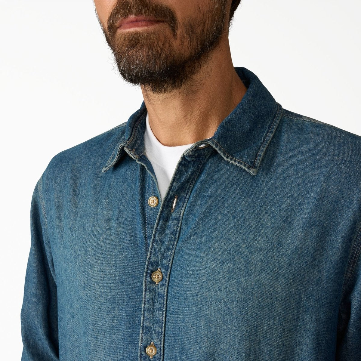 Dickies Lightweight Denim Longsleeve Shirt in Khaki Tinted Blue - Goodnews Skateshop