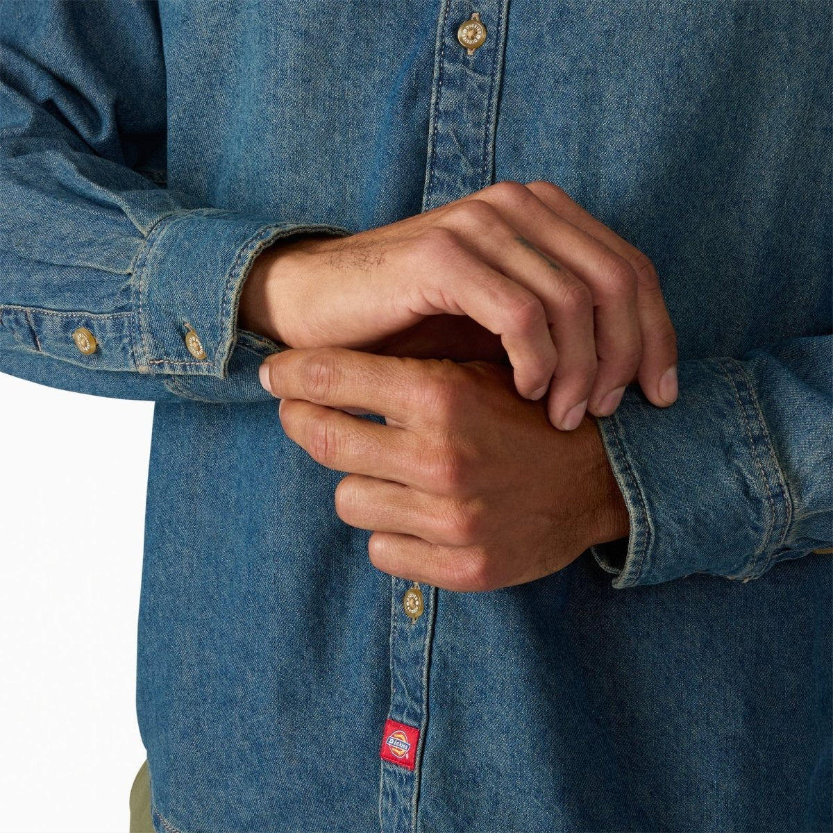 Dickies Lightweight Denim Longsleeve Shirt in Khaki Tinted Blue - Goodnews Skateshop