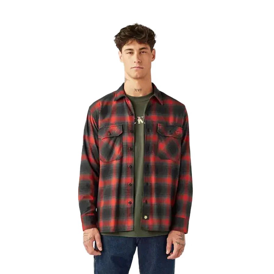 Dickies Skateboarding X Spitfire Woven Plaid Flannel Shirt in Black/Red - Goodnews Skateshop