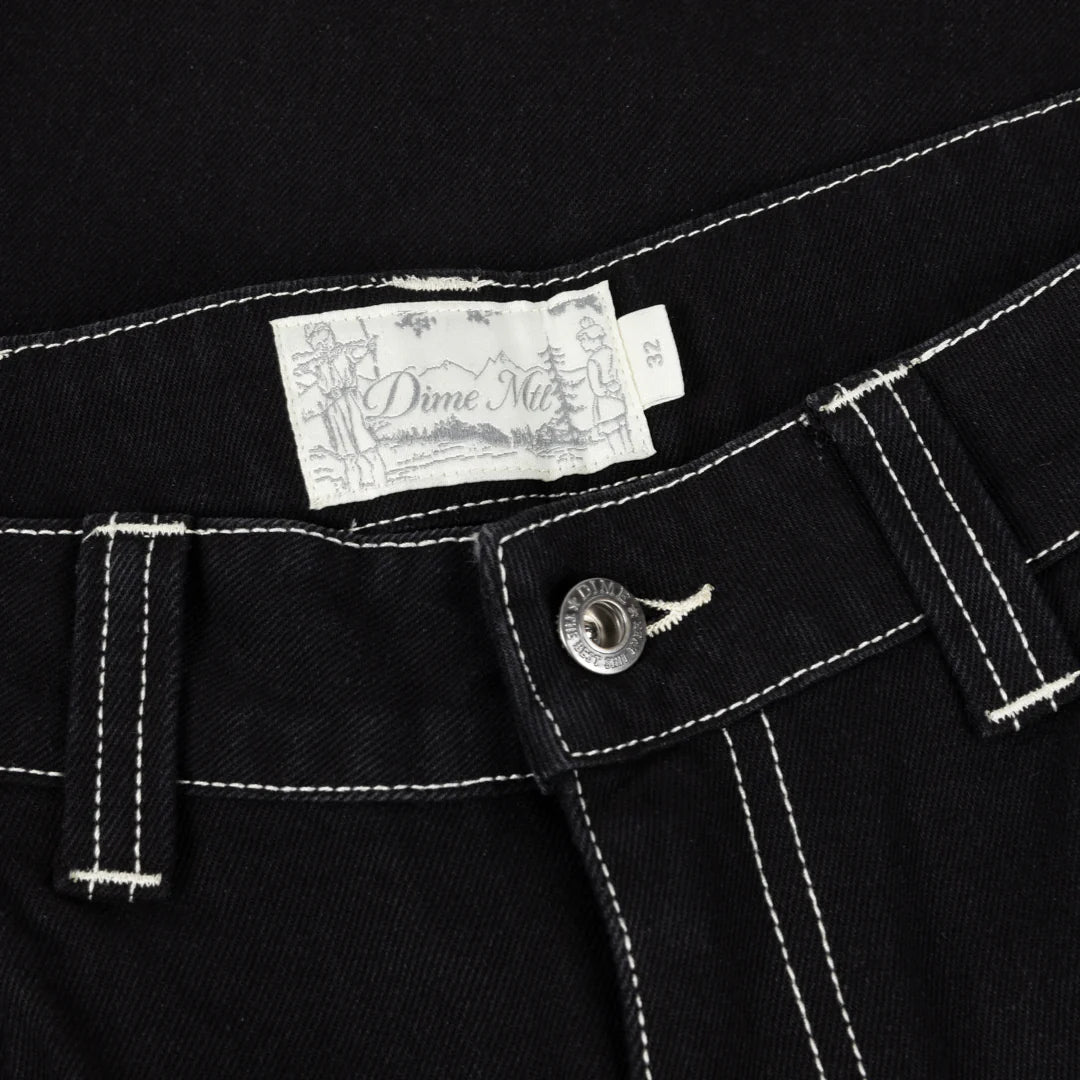 Dime Baggy Denim Pants in Black Contrast Stitch - Goodnews Skateshop