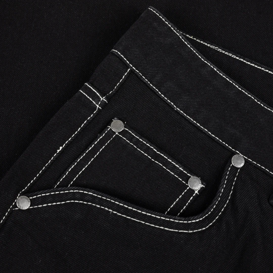 Dime Baggy Denim Pants in Black Contrast Stitch - Goodnews Skateshop