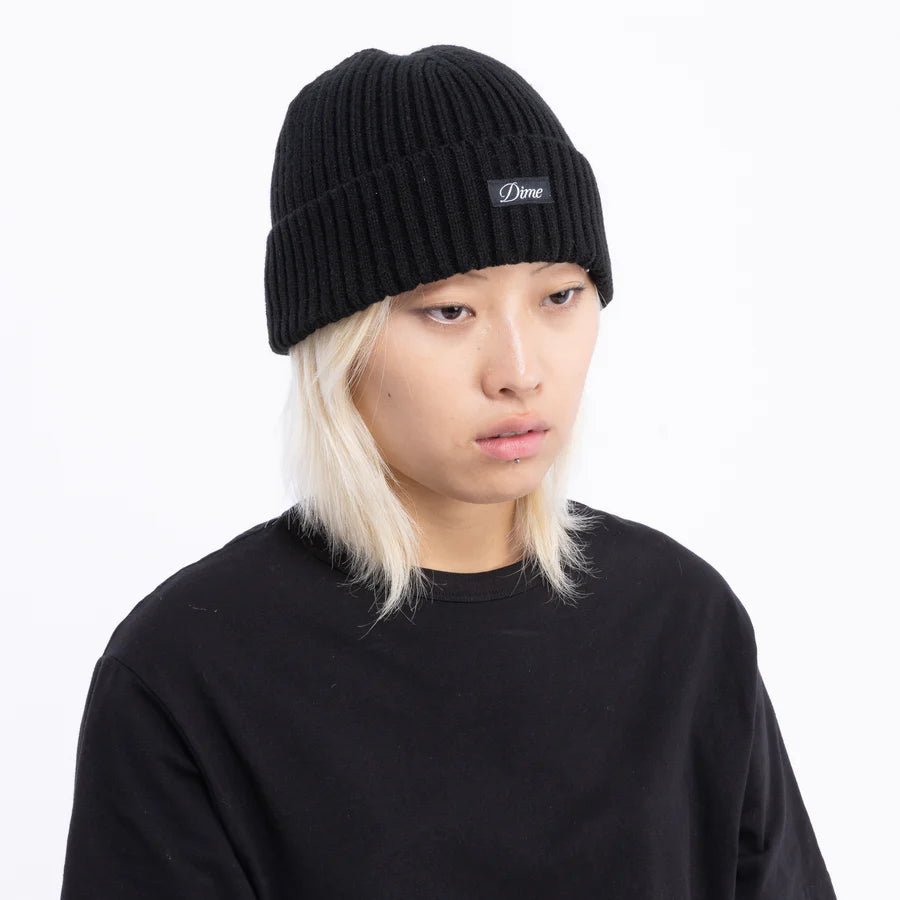 Dime Cursive Fold Beanie in Black - Goodnews Skateshop