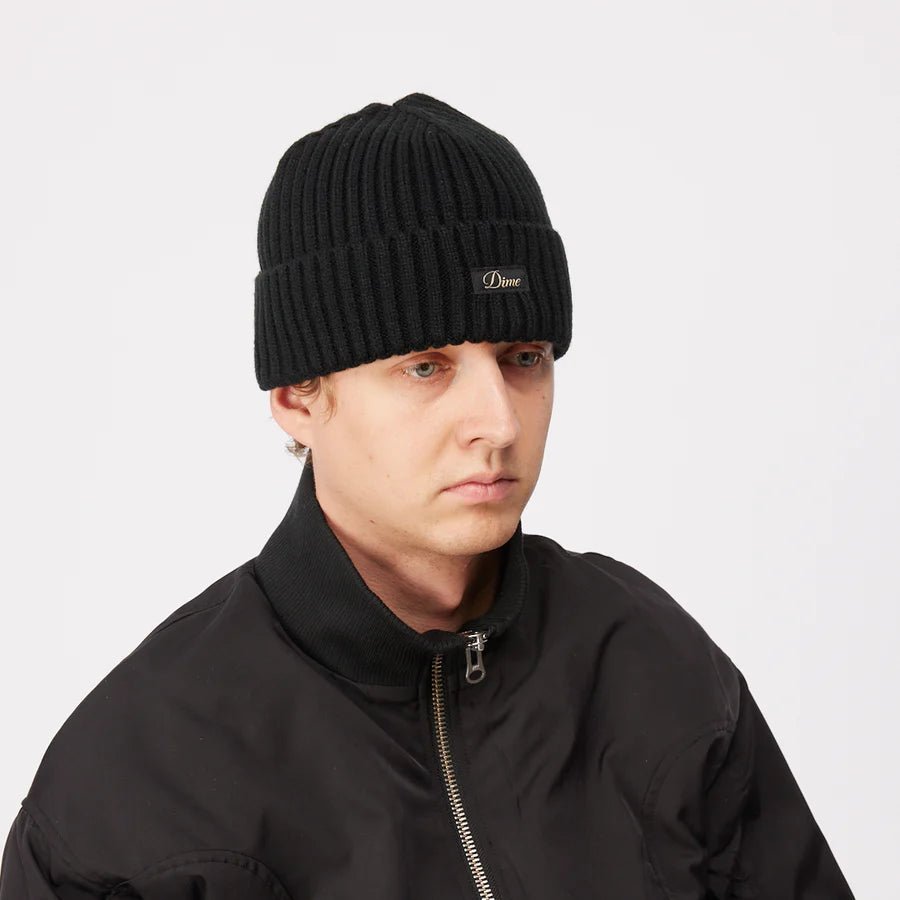 Dime Cursive Rib Beanie in Black - Goodnews Skateshop