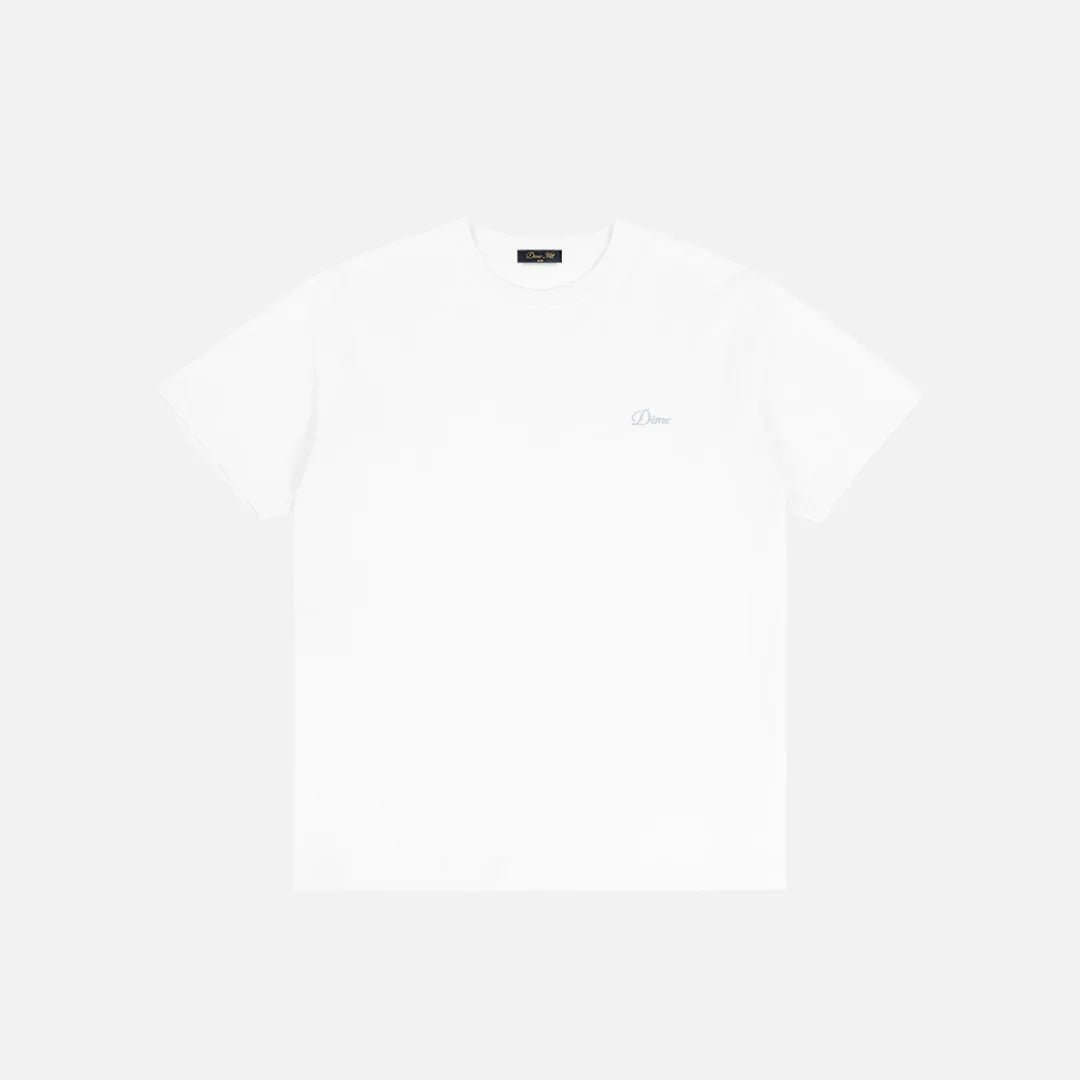Dime Cursive Small Logo T-Shirt in White - Goodnews Skateshop