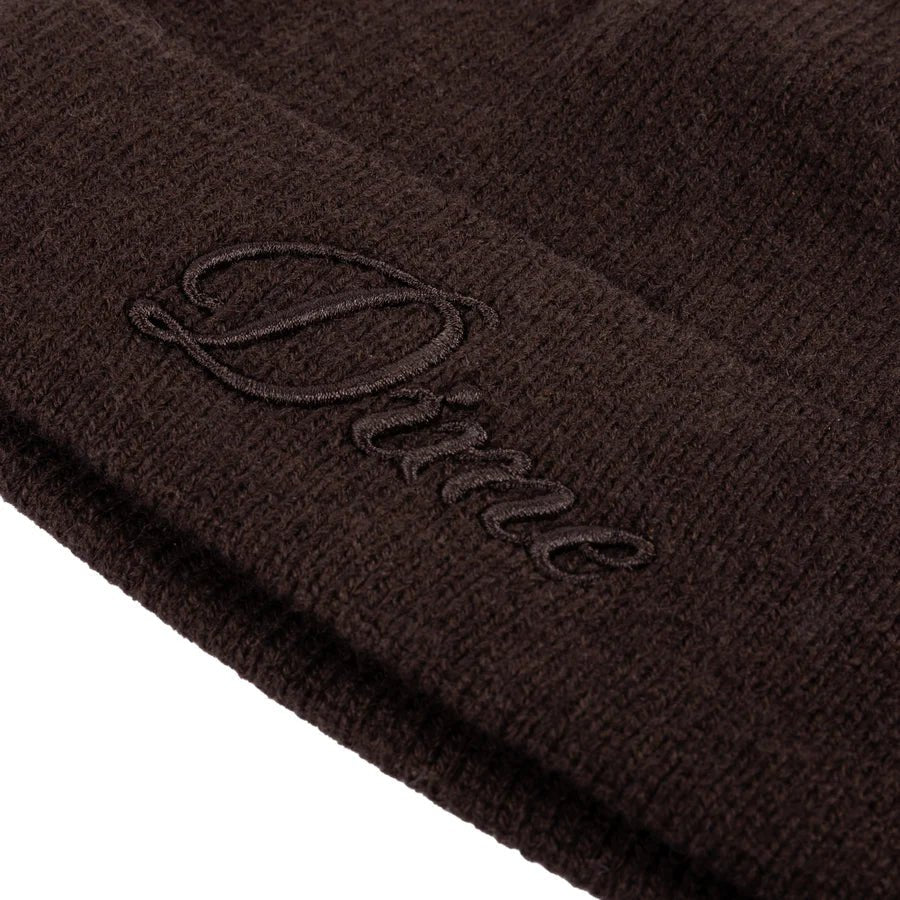 Dime Cursive Wool Fold Beanie in Dark Brown - Goodnews Skateshop