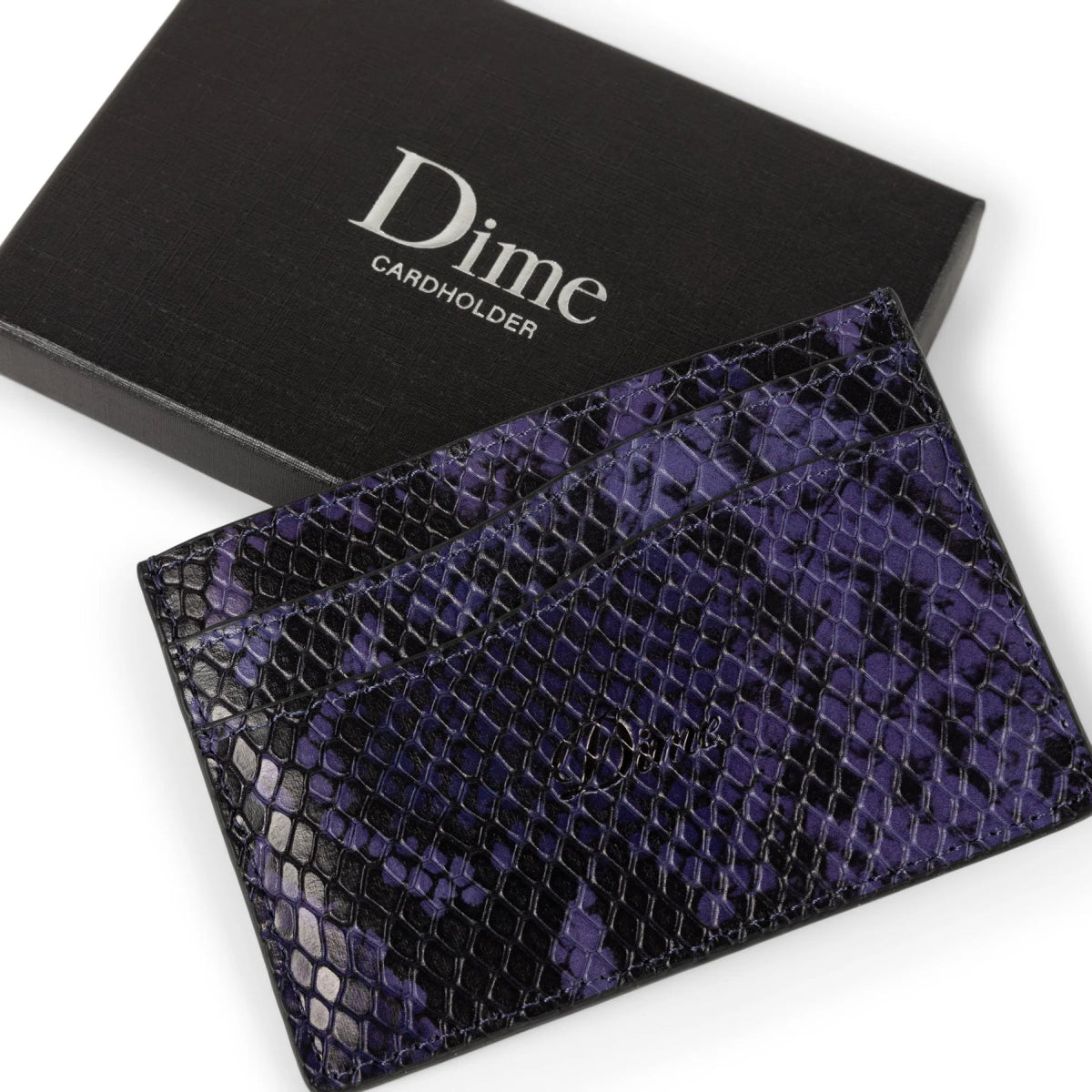 Dime Embossed Leather Cardholder in Purple Snake - Goodnews Skateshop