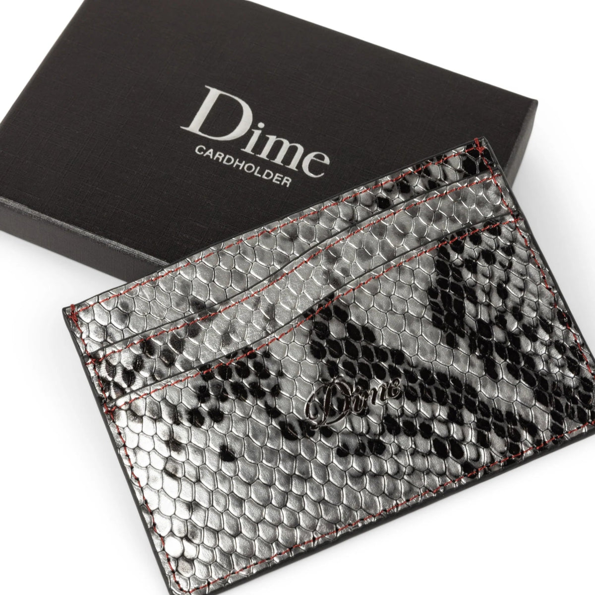 Dime Embossed Leather Cardholder in Silver Snake - Goodnews Skateshop