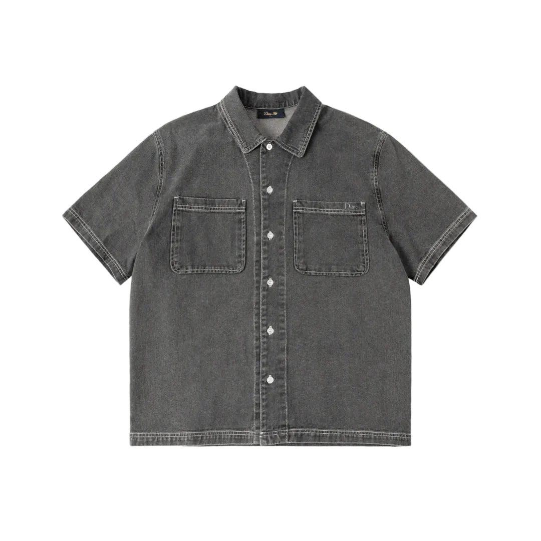 Dime Stonewash Button Up in Washed Black - Goodnews Skateshop