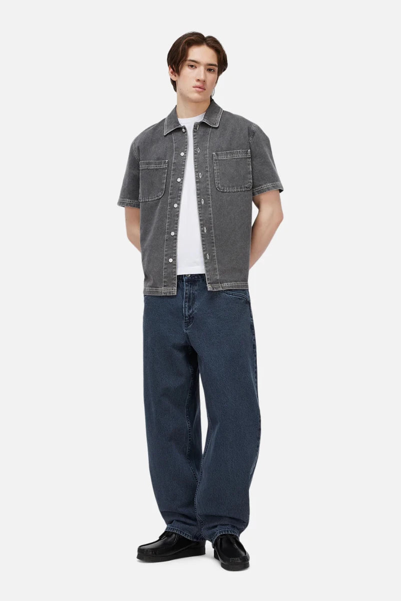 Dime Stonewash Button Up in Washed Black - Goodnews Skateshop