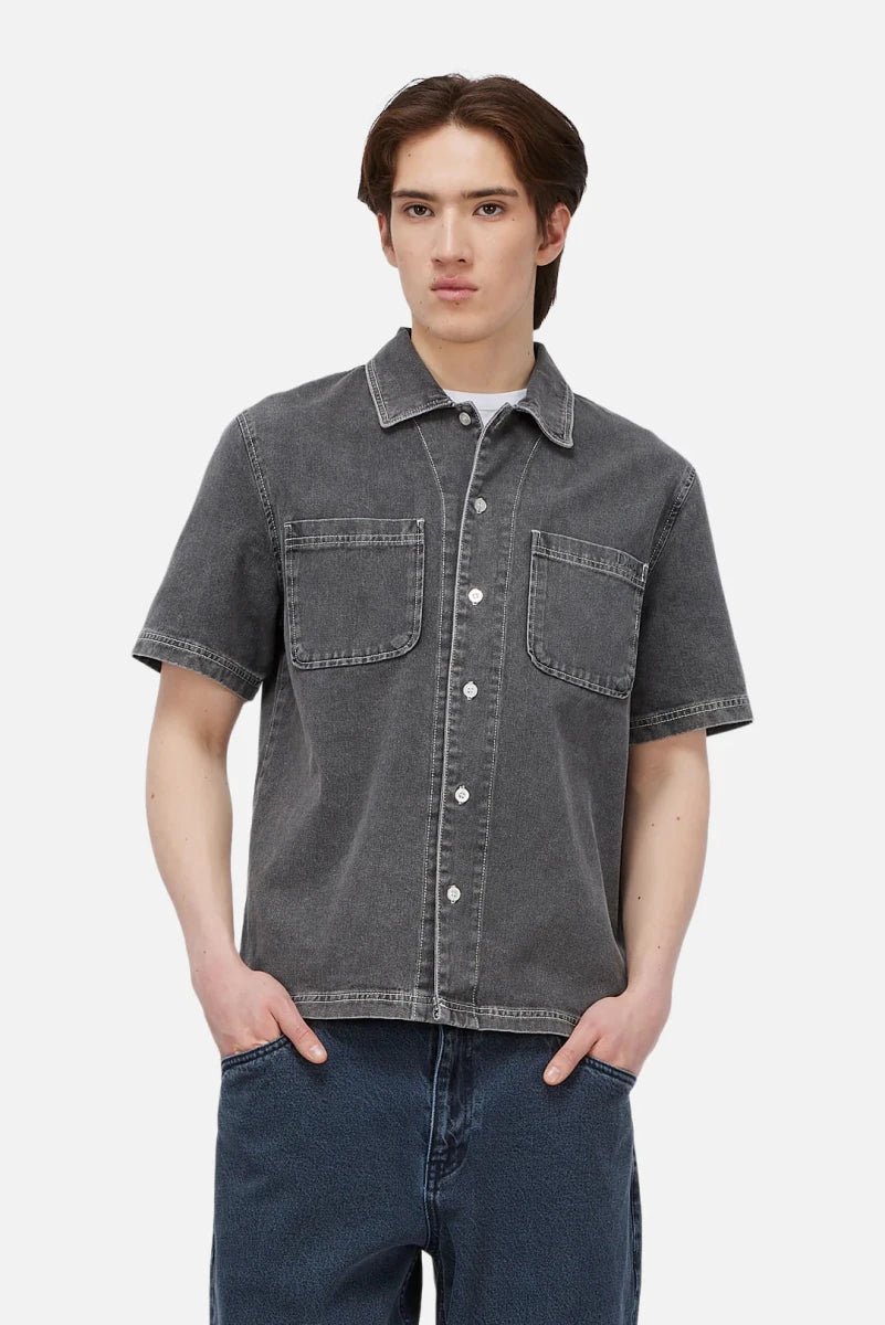 Dime Stonewash Button Up in Washed Black - Goodnews Skateshop