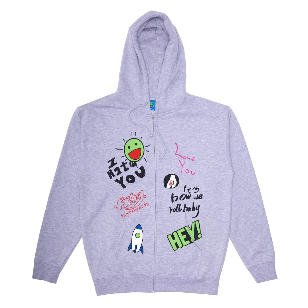 Frog Love/Hate Zip Hoodie in Ash