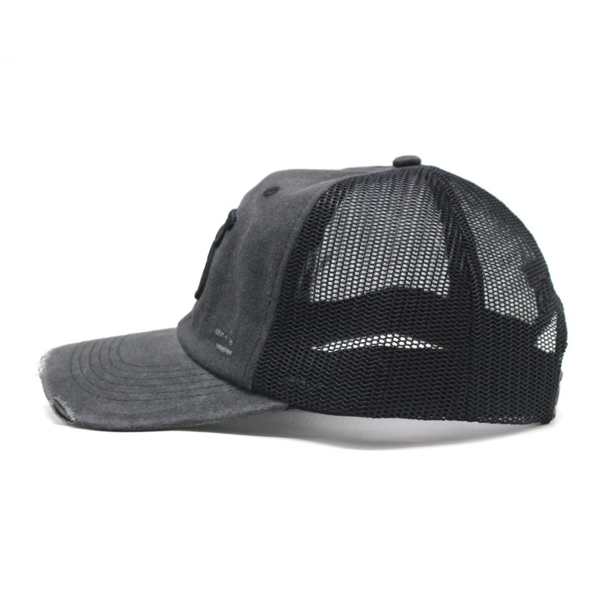 Goodnews Distressed G 6 Panel Trucker Cap in Black - Goodnews Skateshop