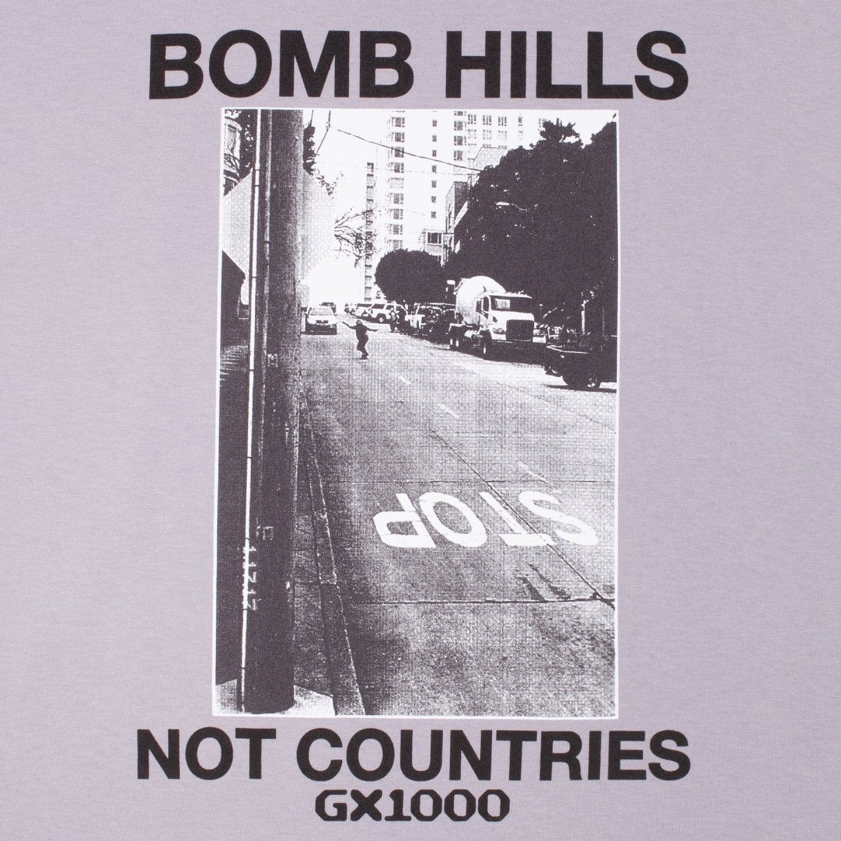 GX1000 Bomb Hills Not Countries T-Shirt in Lilac Chalk - Goodnews Skateshop