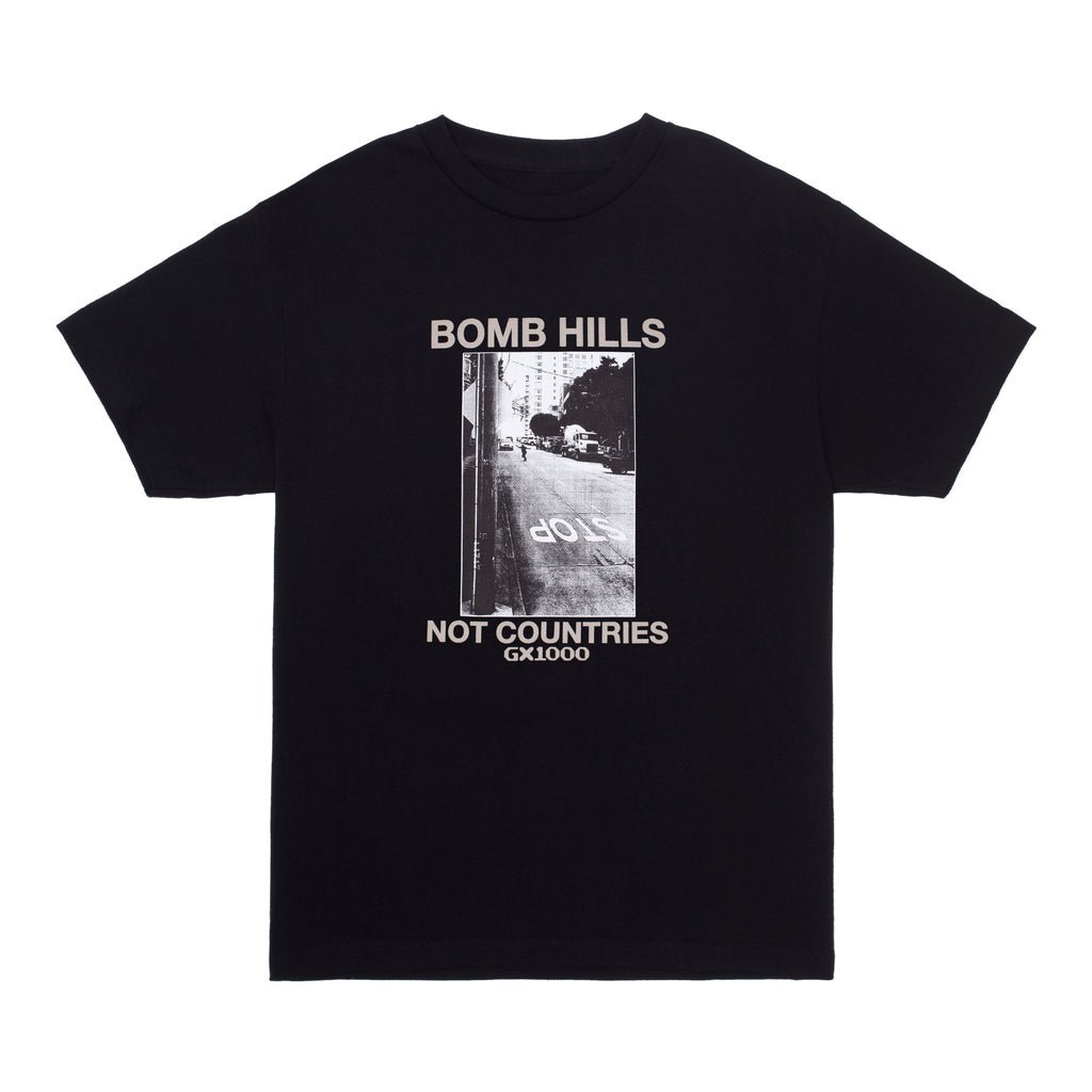 GX1000 Bomb Hills T-Shirt in Black w/ Grey Font - Goodnews Skateshop