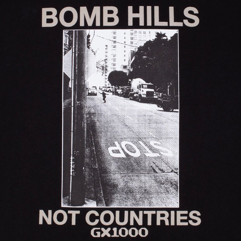 GX1000 Bomb Hills T-Shirt in Black w/ Grey Font - Goodnews Skateshop