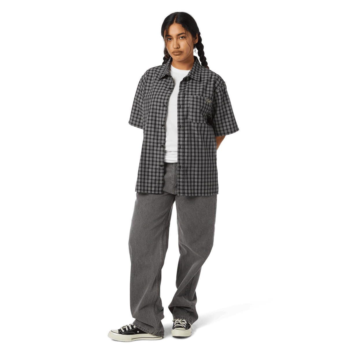 HUF Stretch Micro Plaid Shirt in Black - Goodnews Skateshop
