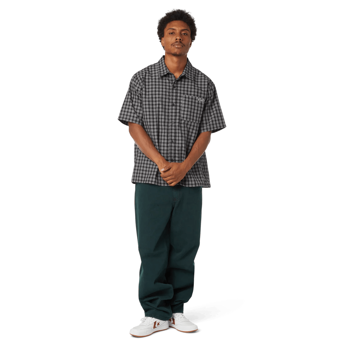HUF Stretch Micro Plaid Shirt in Black - Goodnews Skateshop
