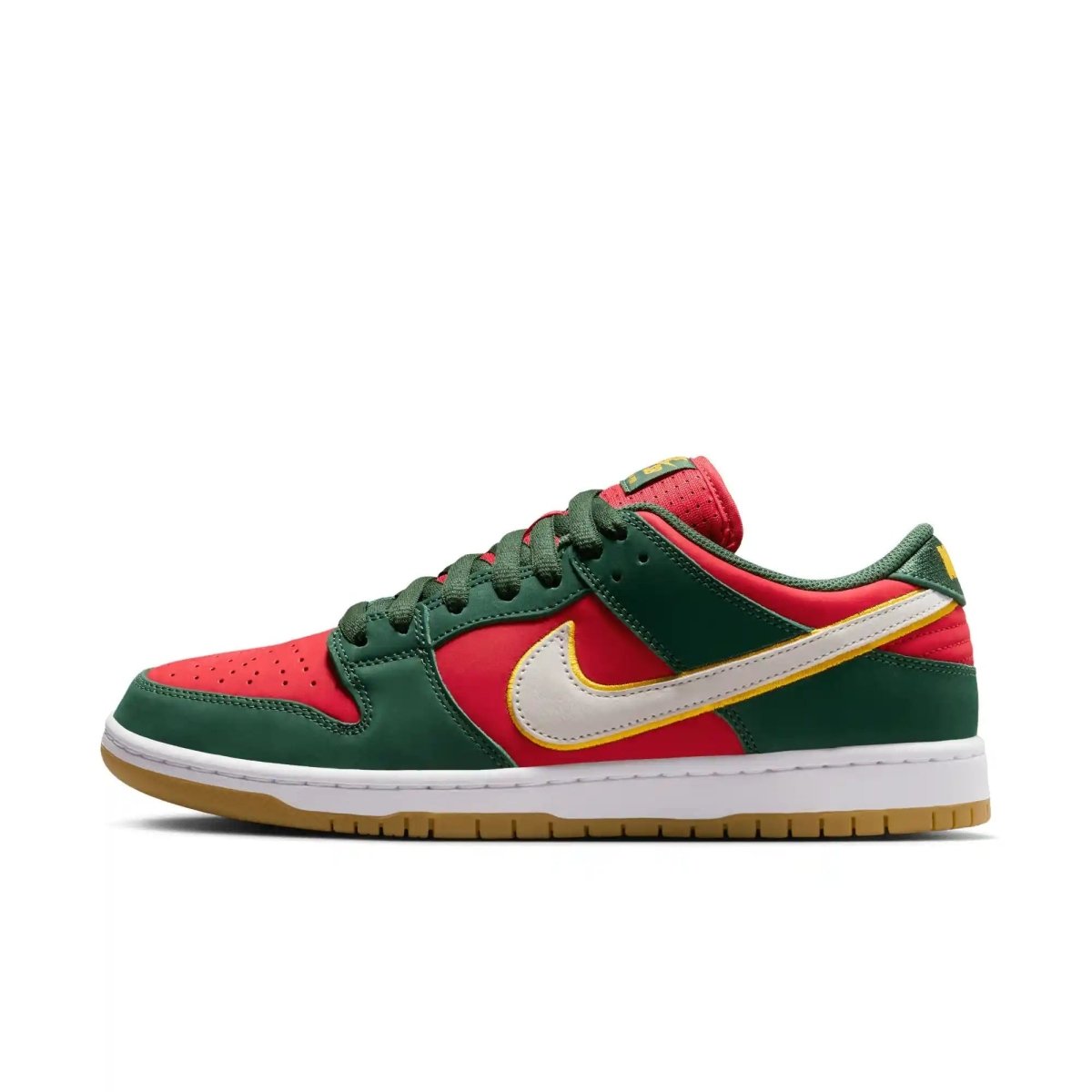 Nike SB Dunk Low Pro Premium in Fir/White - University Gold - Fire Red - Goodnews Skateshop