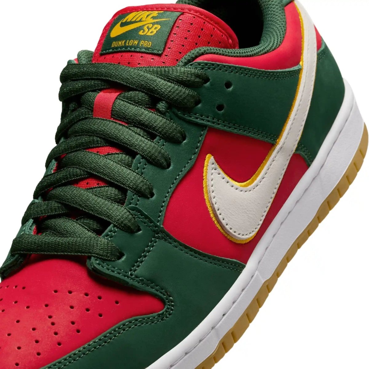 Nike SB Dunk Low Pro Premium in Fir/White - University Gold - Fire Red - Goodnews Skateshop