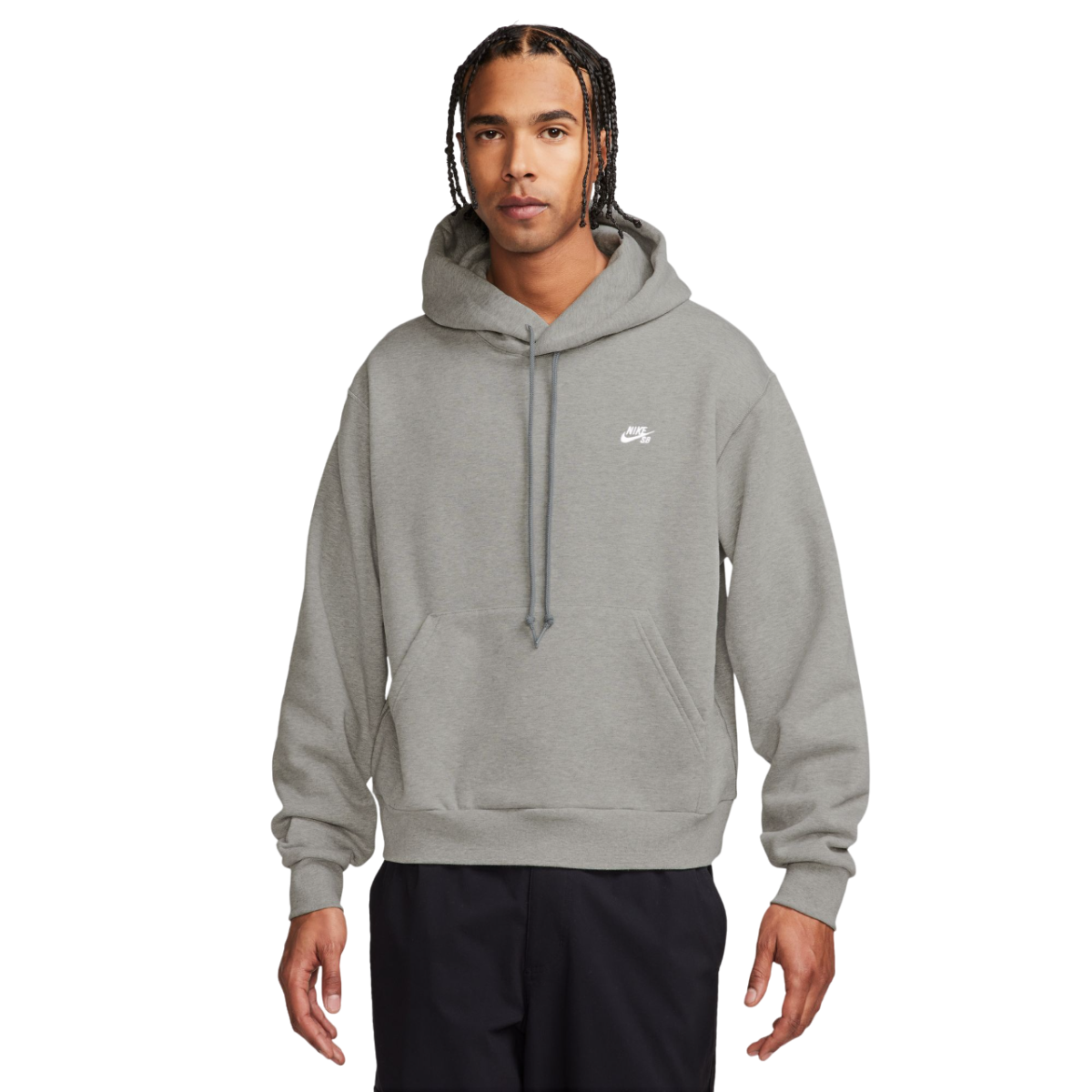 Nike SB Fleece Pullover Skate Hoodie in Dark Grey Heather/White - Goodnews Skateshop