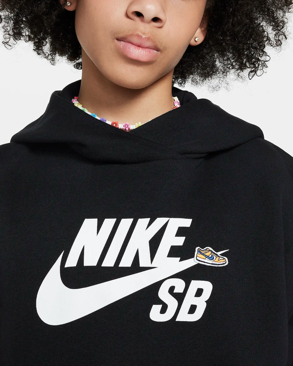 Nike SB Older Kids Icon EasyOn Fleece Hoodie in Black - Goodnews Skateshop