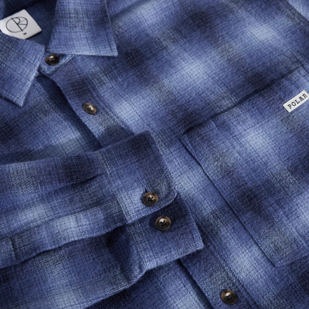 Polar Mitchell Shadow Check LS Shirt in Blue - Goodnews Skateshop