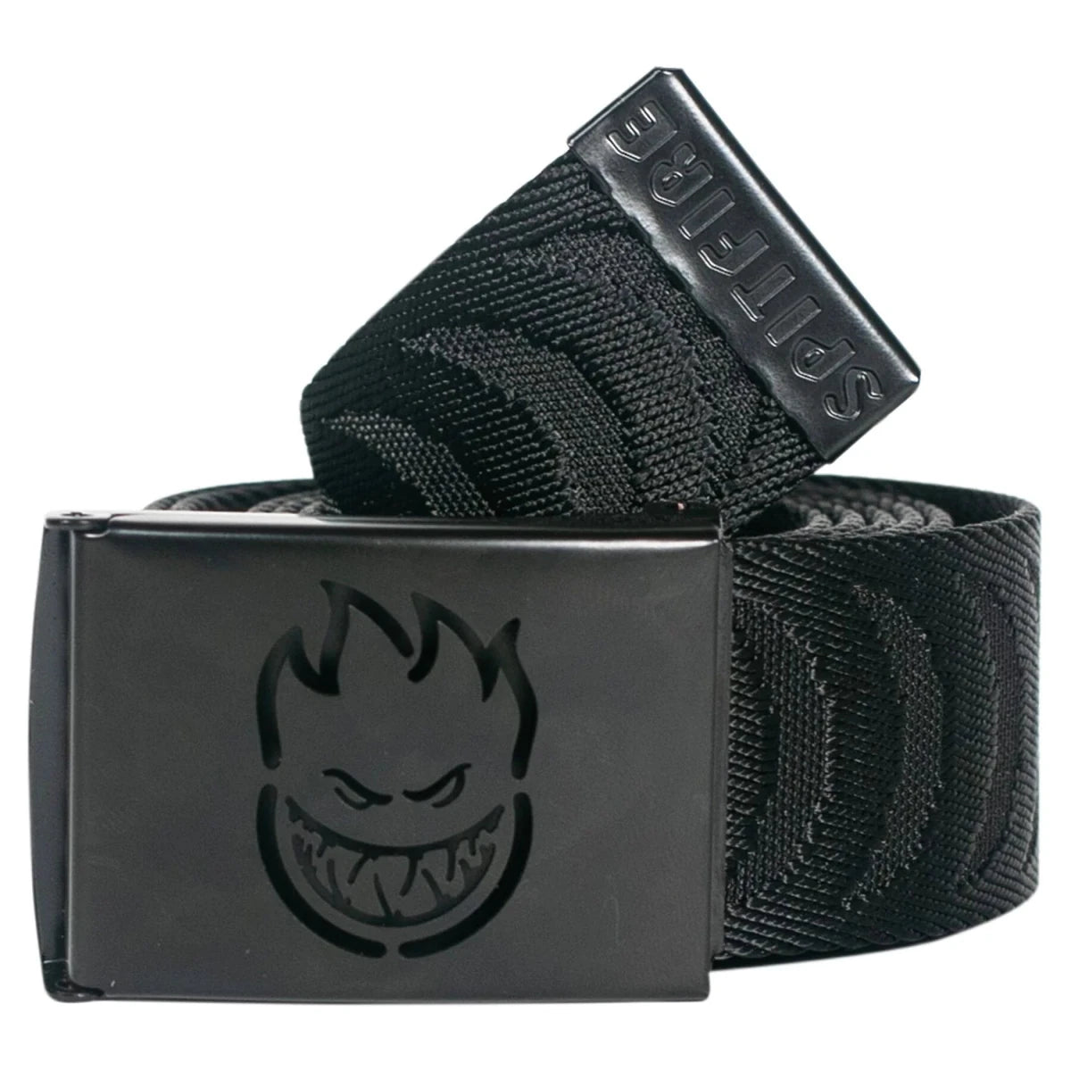 Spitfire Bighead Cut Out Crescent Jaquard Web Belt in Black/Black - Goodnews Skateshop