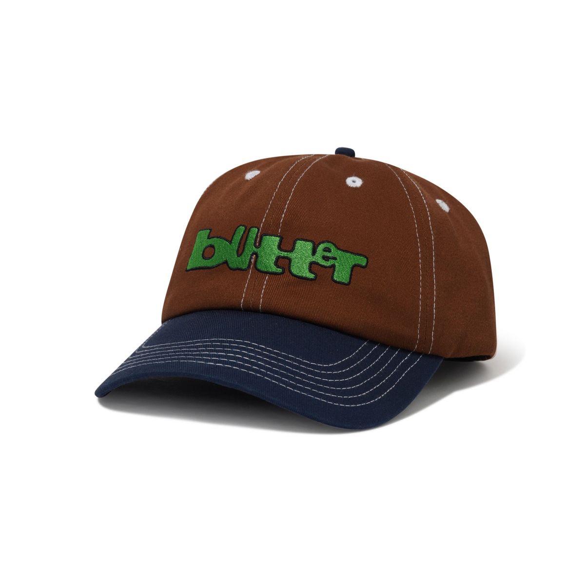 Butter Goods Edge Warped 6 Panel Cap in Brown/Navy