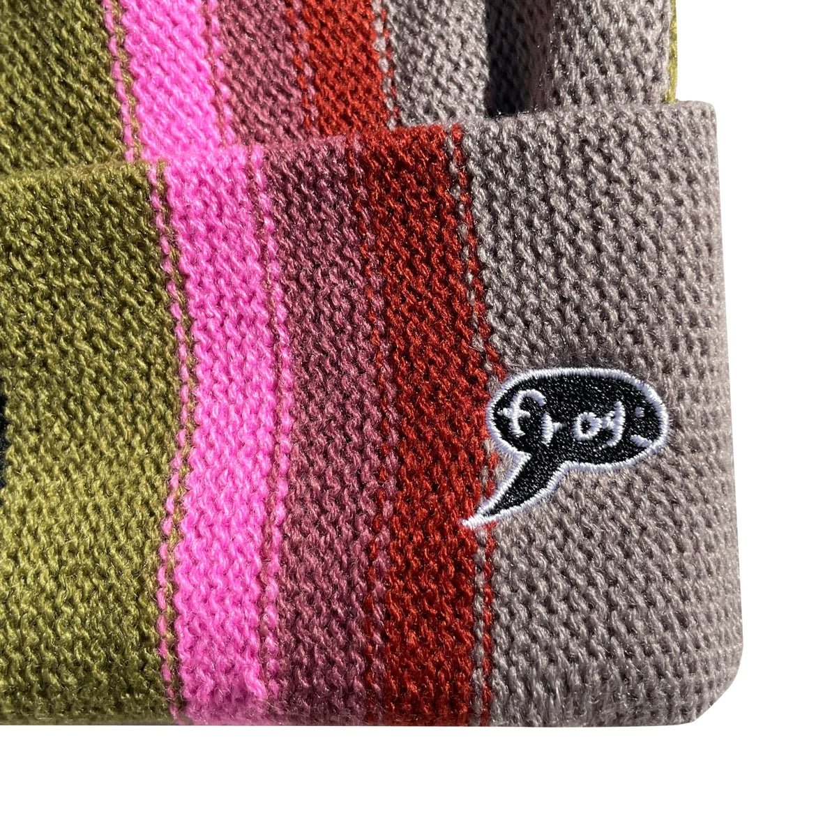 Frog Vertical Stripe Beanie in Grey/Pink - Goodnews Skateshop